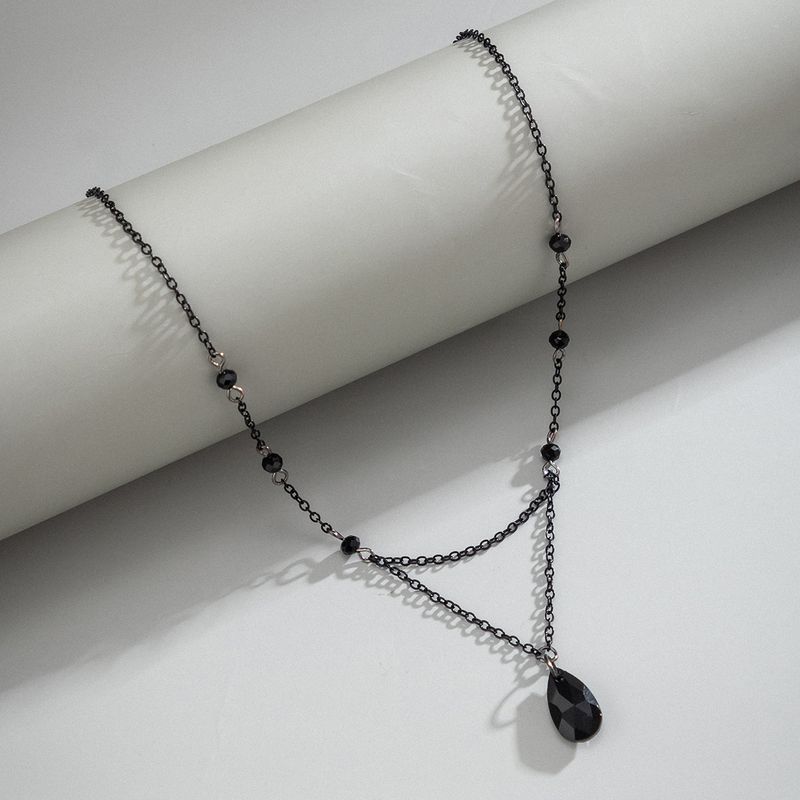 Moda PuRui Gótico Cristal Contas Bola Corrente Colar para Mulheres Preto Gota Forma Pingente Gargantilha Simples Meninas Jóias Y2K_voghion.com