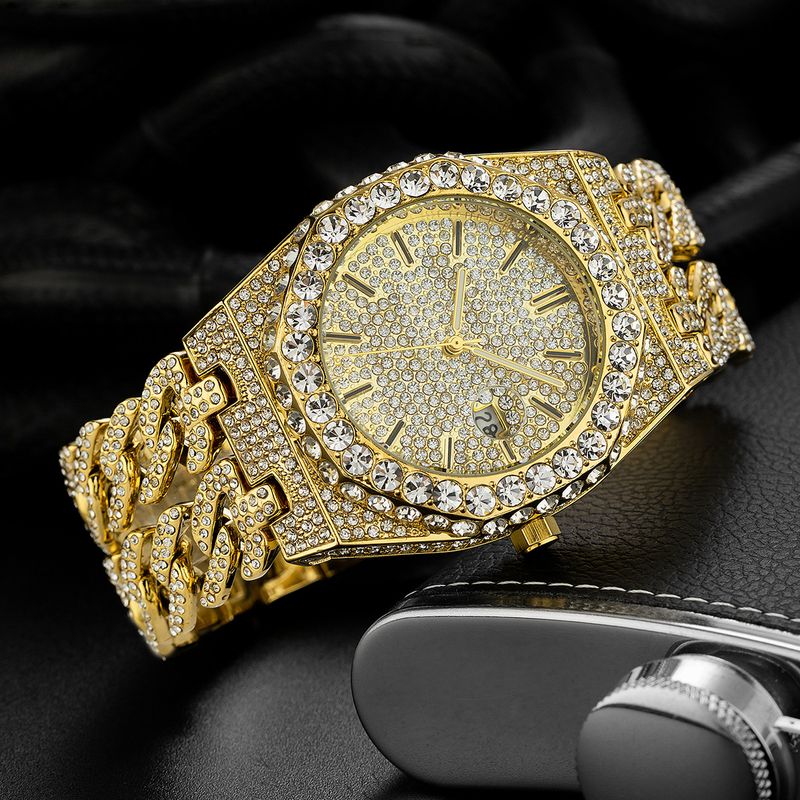 Men's Watch Hip Hop Iced Diamond Watch Men's Fashion Cuban Chain Quartz Watch_voghion.com