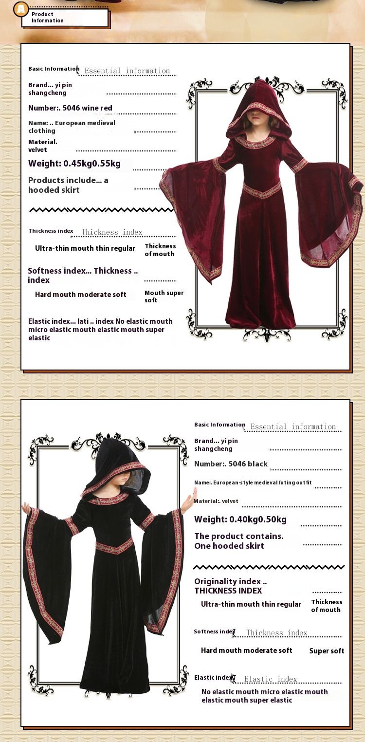 Halloween Κόκκινο Βρικόλακας Παιδικό Φόρεμα Κοριτσίστικα Πάρτι Cos Παράσταση Ευρωπαϊκή Μεσαιωνική Στολή_voghion.com