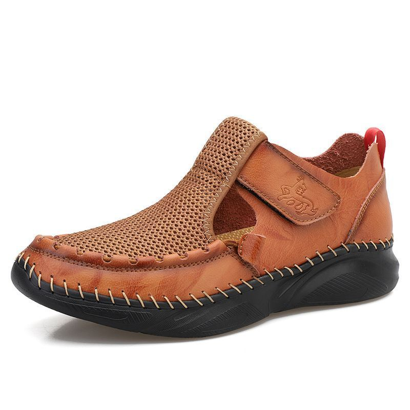 Zapatos deportivos ligeros con punta cerrada para hombre, sandalias de cuero informales para senderismo al aire libre, zapatillas de playa de verano_voghion.com