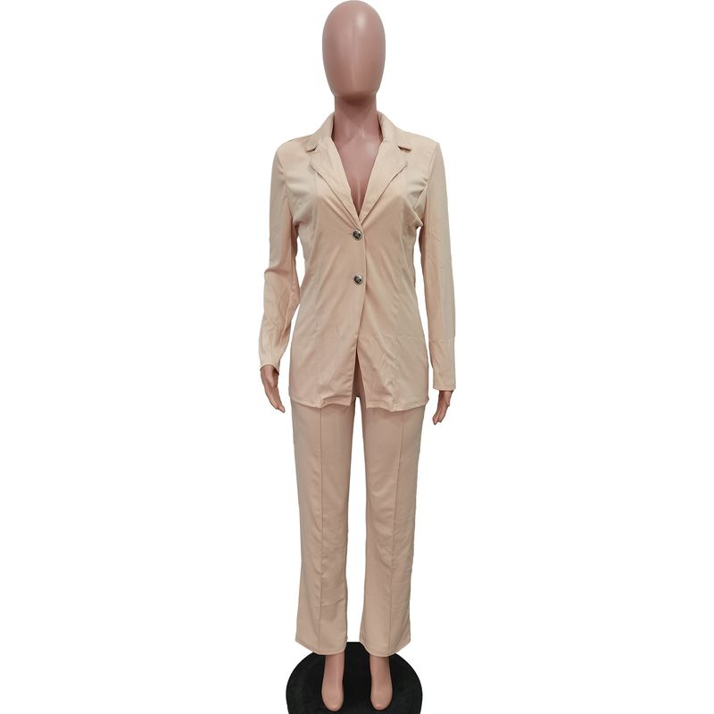 Women's Clothing solid color suit collar button two piece suit_voghion.com