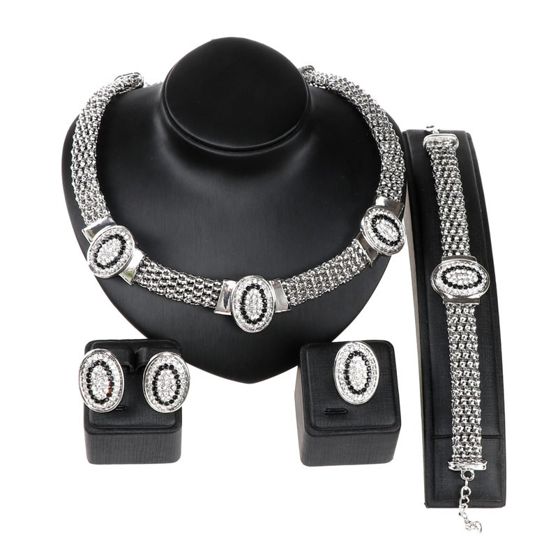 Women Classic Crystal Wedding Party Jewelry Accessories Necklace Earrings Bracelet Ring Prom Jewelry Sets_voghion.com