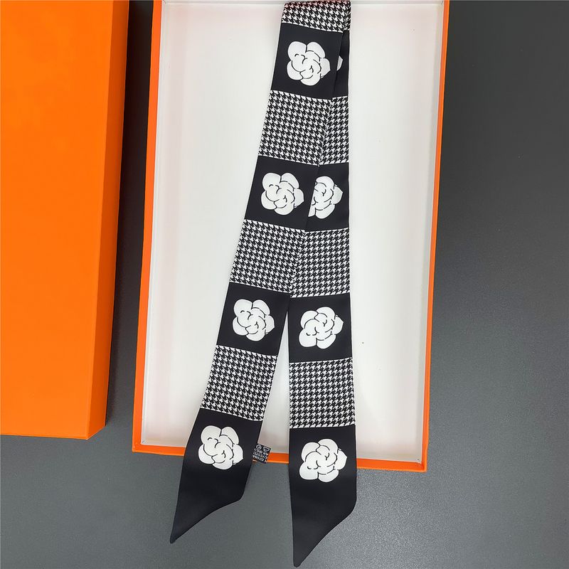 Schwarz-weiße Kamelie, langer Pendelgürtel, Haarband, Band, Tasche, Krawatte, kleiner Damenschal_voghion.com