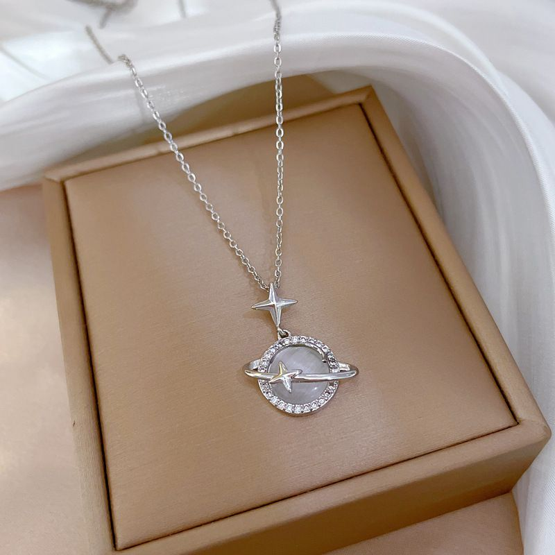 Collar con colgante de estrella y planeta de ópalo de Color dorado de acero inoxidable para mujer y niña, elegante regalo de fiesta, joyería_voghion.com