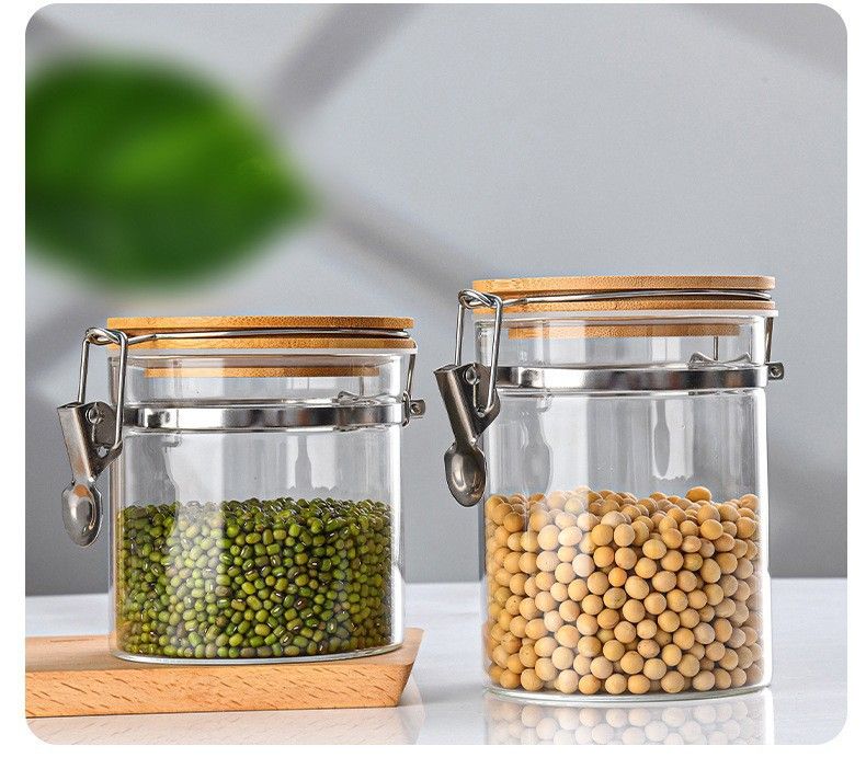 Bamboo Lid Glass Storage Jar - Airtight Seal With Stainless Steel Clamp (Heat-Resistant, Multi-Use For Coffee, Pickles, Dry Food)_voghion.com