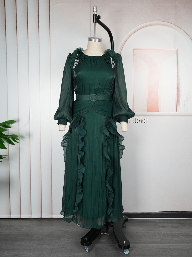 Plus-Size Floral Maxi Dress – Elegant Ruffle Sleeve Chiffon Dress With 3d Embroidery, High Waist & Flowy Hem, Women’S Formal Evening Gown_voghion.com