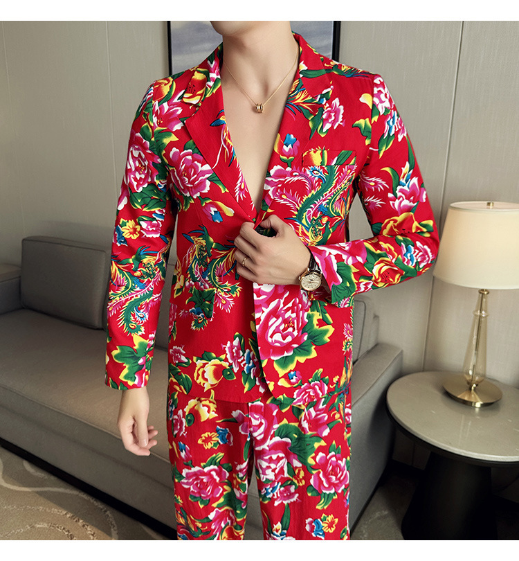 2024 Spring Autumn New Men's Fashion and Leisure Northeast Big Flower Suit Top Coat_voghion.com
