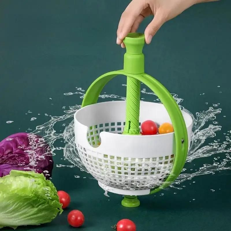 Rotating Drainage Basket Vegetable And Fruit Cleaning Basket Dehydration And Water Throwing Household Rotating Drainage Basket_voghion.com