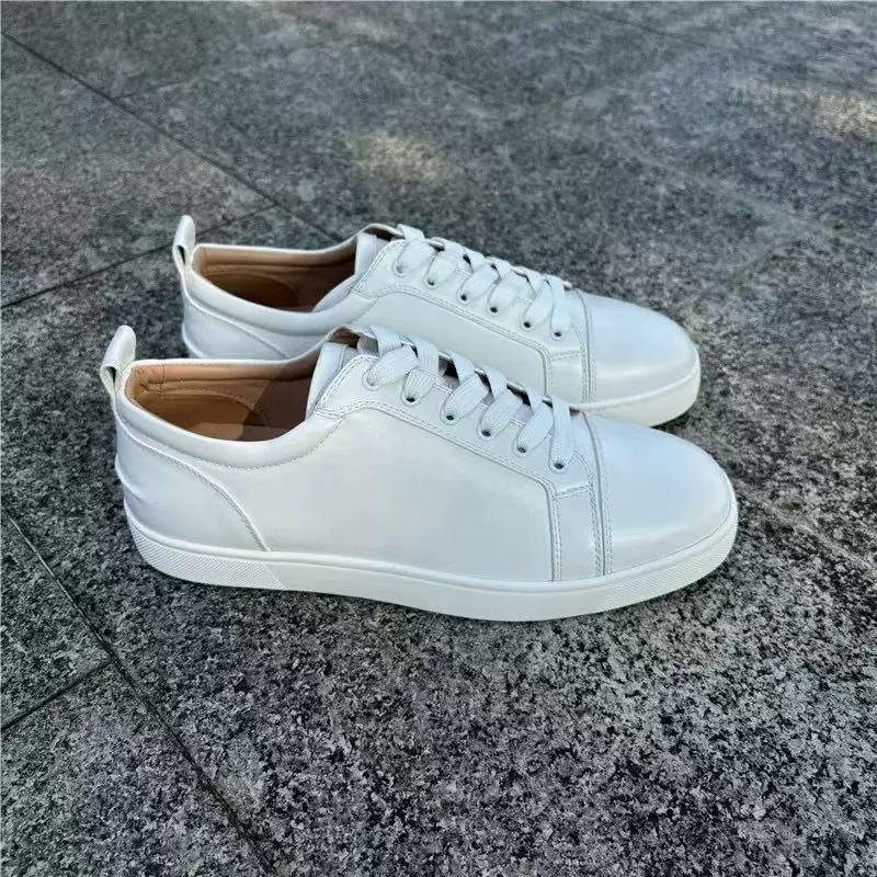Top-level Version Standard Red Sole Low Top Leather Shoes Rivet Rhinestone Trendy Men's Non-Slip Wear-Resistant Lace-Up_voghion.com