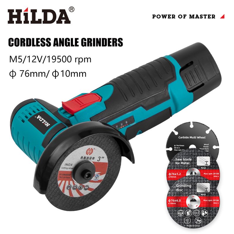 HILDA 12V Cordless Brushless Angle Grinder - 3 Inch Mini Electric Grinder With Lithium Battery, Lightweight & Powerful For DIY & Home Use_voghion.com