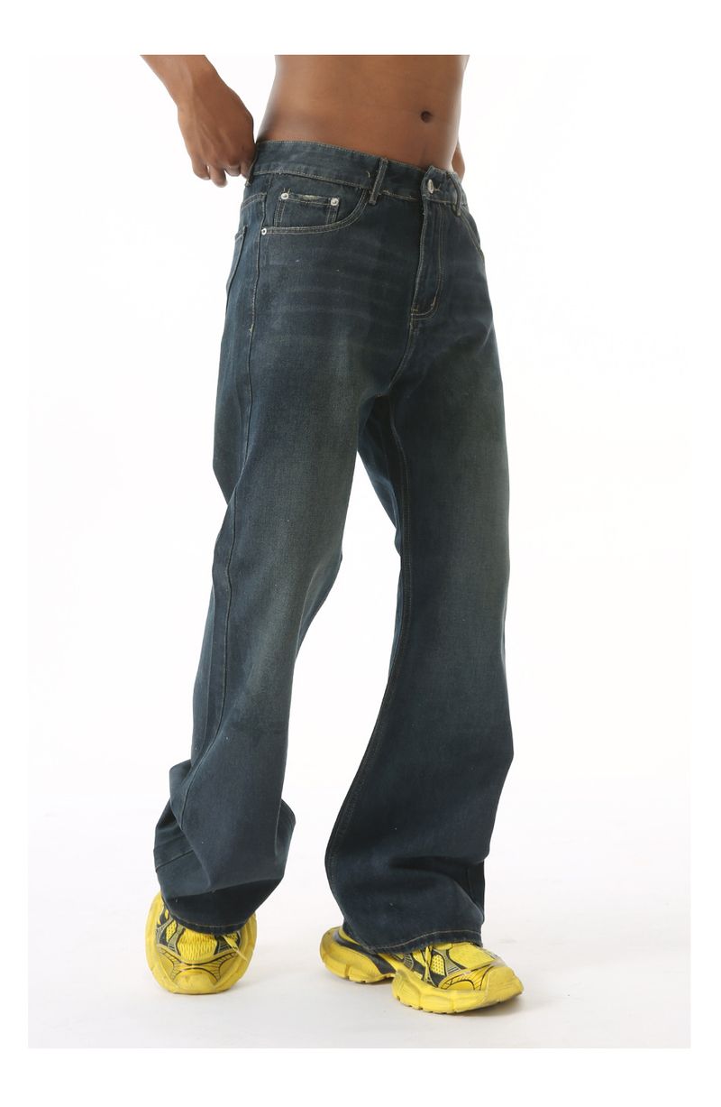 EF JEANS | 2024 New Versatile American Wax Surface Coated Blue Mop Jeans Tide_voghion.com