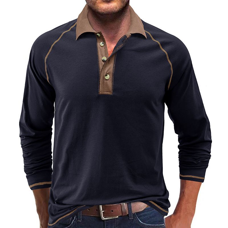 Herren Langarm Revers T-Shirt Herren Poloshirt Herren Herbst Unterhemd Top_voghion.com