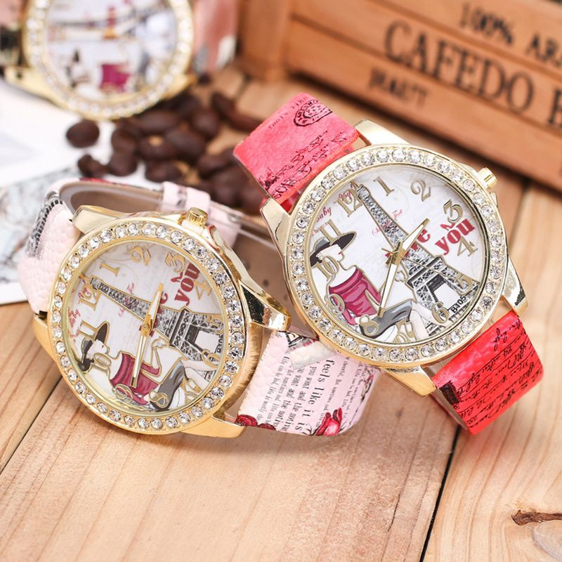 Yamaler orologio da polso al quarzo analogico con numeri arabi, quadrante rotondo con torre intarsiata con strass da donna_voghion.com