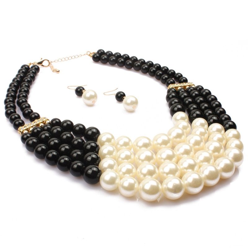Collar y pendientes cortos de perlas versátiles hechos a mano con múltiples capas_voghion.com