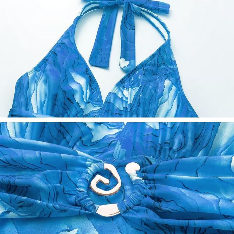 Maillot de bain une pièce élégant avec jupe portefeuille - Maillot de bain bikini taille haute sexy pour femme, liens au cou, cache-maillot de bain_voghion.com