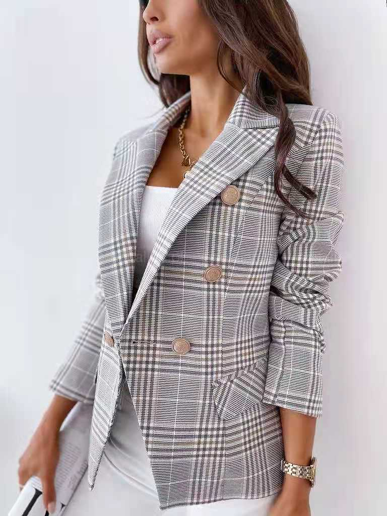 2025s 2025 Autumn New Professional Slim Fit Plaid Small Suit Coat_voghion.com