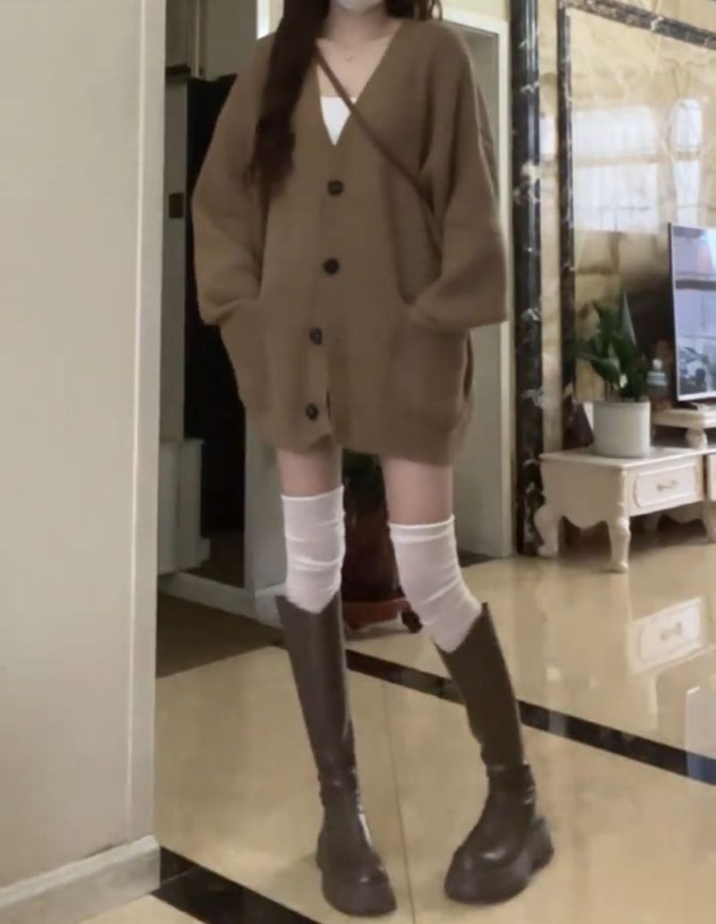 Cardigan oversize in maglia con scollo a V da donna – Maglione casual boho chic aperto sul davanti per primavera/autunno/inverno (cachi, beige, grigio, verde, nero, marrone)_voghion.com