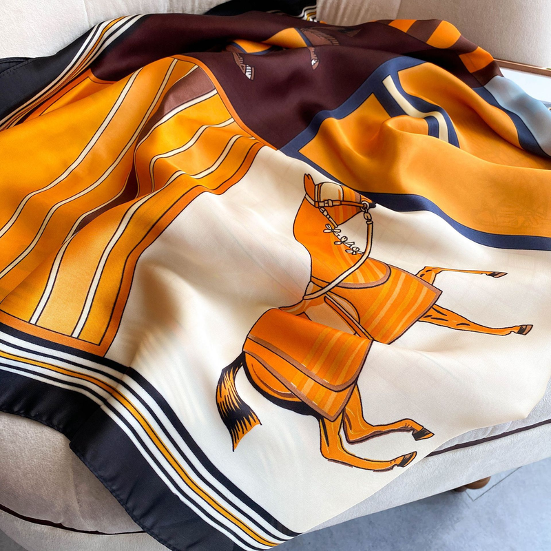 Scialle con aria condizionata, stampa pony, seta, protezione solare versatile, parasole, sciarpa di seta, decorazione femminile, spiaggia_voghion.com