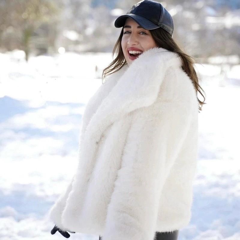 K Ins-Style Promi-Pelzmantel für Damen mit großem Revers, für Straßenfotografie, flauschiger Fuchspelzmantel, vielseitige, umweltfreundliche Pelzkleidung für Damen_voghion.com