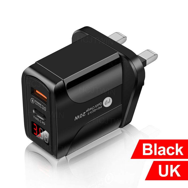 Music Festival 20WPD+QC digital fast charger dual port display suitable for Apple Android phone charging head_voghion.com