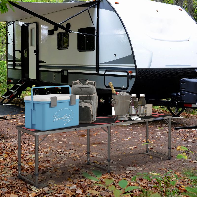 Outsunny 8ft Portable Beer Pong Table with Adjustable Legs, Folding Camping Table, Aluminum Picnic Table, for Party, Travel, BBQ, Beach, Black and Red_voghion.com