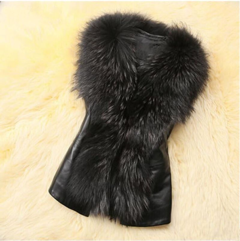 Kleeder Hierscht a Wanter Damen Waschbierkragenjacket Kuerz Slim Fit Pelzweste_voghion.com