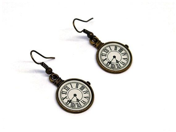 Vintage bronze clock earrings with hook earrings_voghion.com
