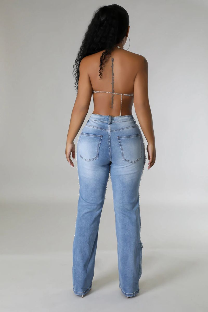 Women's Clothing Hot Girl Summer Pants Holes Heavy Beaded Beaded Stretch Jeans Trousers Women Jeans_voghion.com