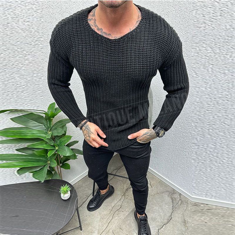 Maglione pullover a maniche lunghe e girocollo da uomo, semplice, sottile, tinta unita, autunno e inverno, all'ingrosso_voghion.com