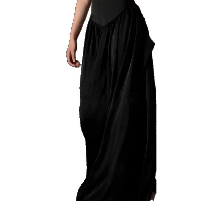 Abito lungo con spalline nere, stile French Hepburn, di alta gamma, con nicchia luminosa, unico ed elegante_voghion.com