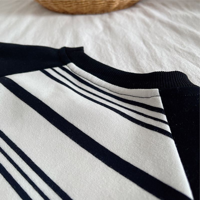 Abbigliamento primaverile e alla moda per bambini, set di due pezzi con cappuccio e spalle a righe autunnali per bambini, abbigliamento per neonati_voghion.com