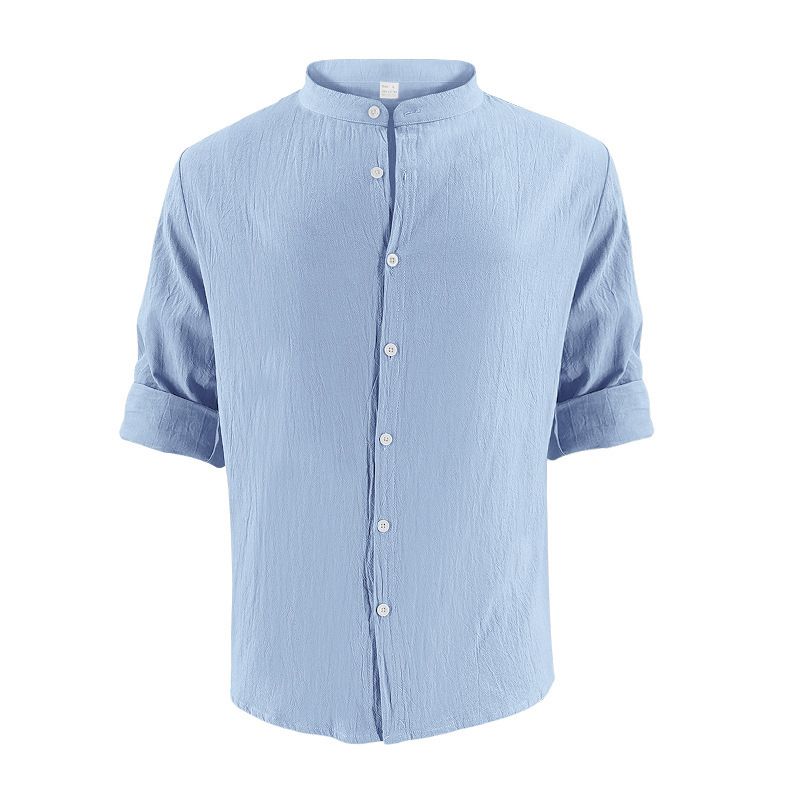 Camicia da spiaggia a maniche lunghe, semplice, traspirante, in lino, casual e ampia, da uomo, stile hawaiano, stile transfrontaliero americano._voghion.com
