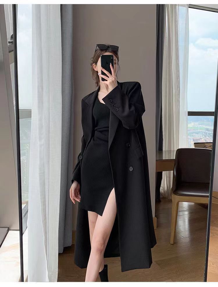 Trench di alta qualità per donna, lunghezza media, nuovo stile primavera e autunno 2025, cappotto lungo con colletto doppiopetto_voghion.com