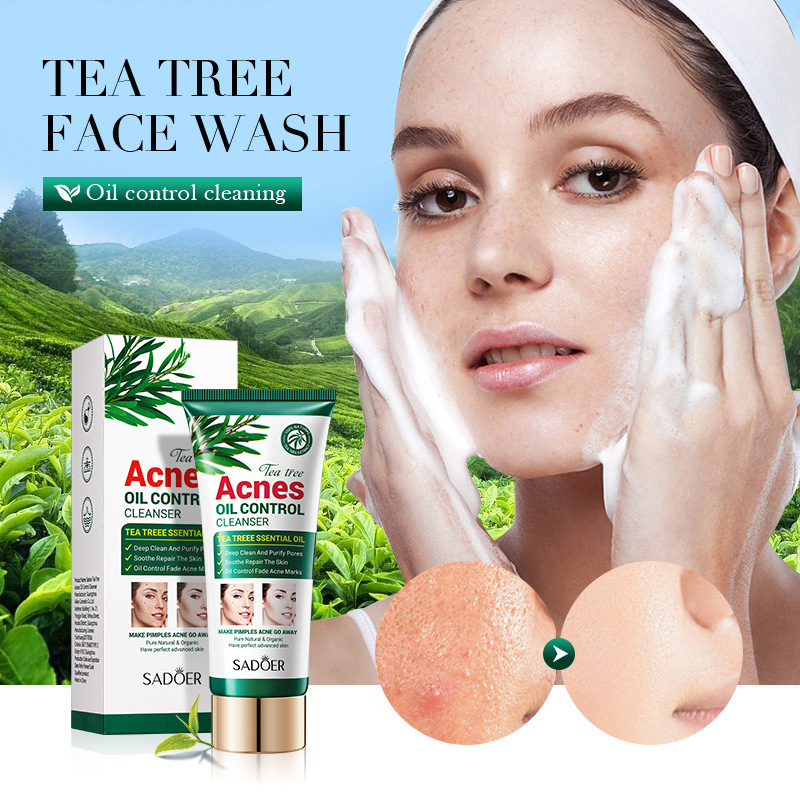 SADOER Tea Tree Oil Control in English, Gentle and Cleansing Acne Removing Student Facial Cleanser_voghion.com
