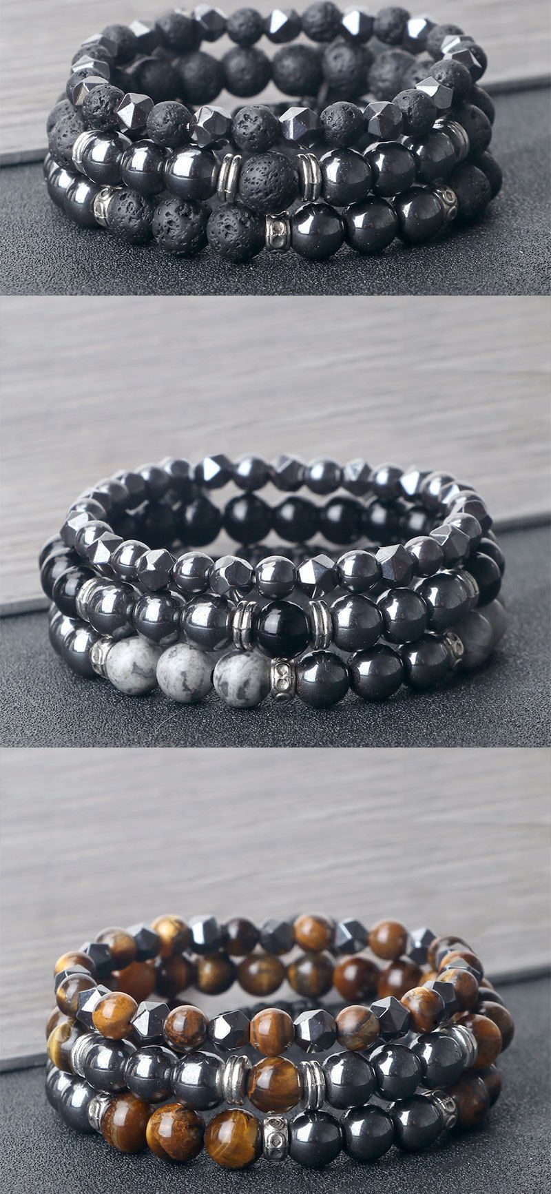 Unisex sieraden mode kralen elastische gevlochten hand touw zakelijke mannen zwarte galsteen cut-off spacer combinatie pak_voghion.com