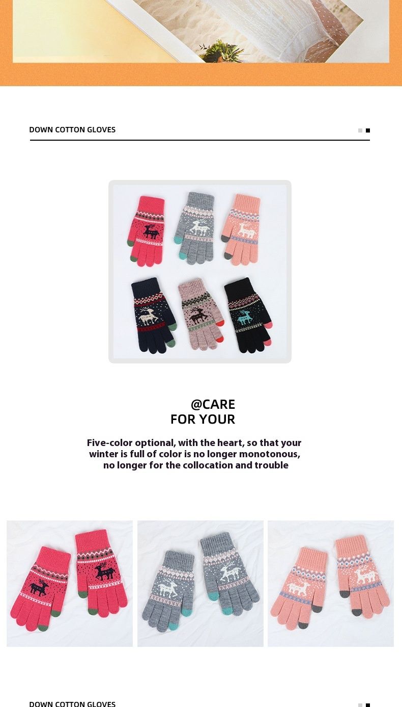 Christmas Deer Yarn And Velvet Gloves For Couples Autumn And Winter Knitted Warm Touch Screen Gloves For Women_voghion.com
