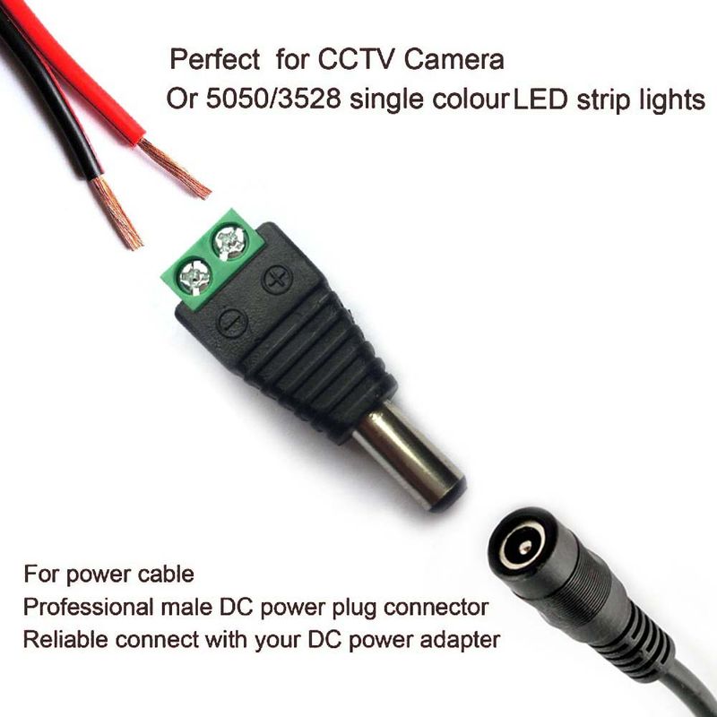 12V DC Männlich Weiblich Stecker 2.1*5,5mm Kabel Anschlüsse Power Jacks Adapter Stecker Buchse Für LED Licht CCTV kamera_voghion.com
