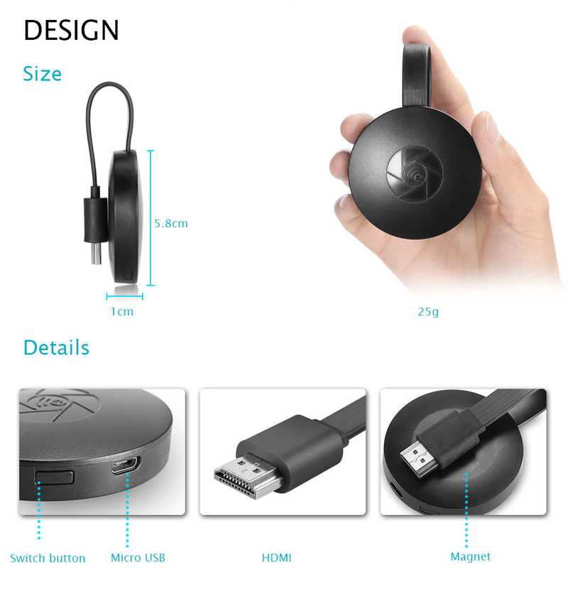 New To TV 1080P Miracast Dongle Wifi HDMI-compatible Airplay TV Stick Wireless Display Receiver Adapter Support For Google Home_voghion.com