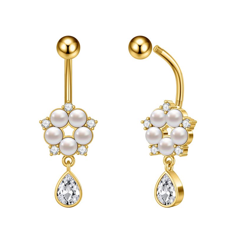 Piercing per ombelico da donna in acciaio inossidabile con zircone, catena a farfalla, occhio di cavallo, fiore a cinque foglie, fibbia per ombelico_voghion.com