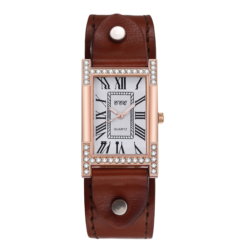 Nuovo orologio romano alla moda con cinturino in pelle e strass di lusso, quadrante quadrato, da donna_voghion.com
