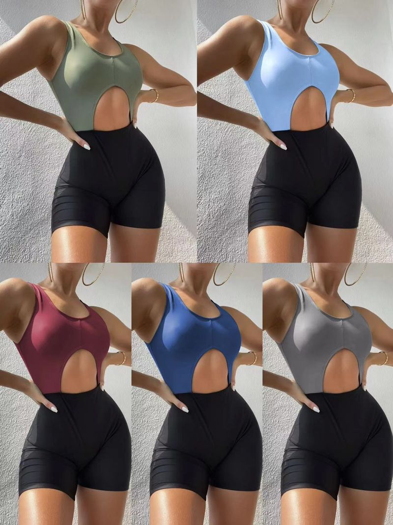 2025 Européen et Américain nouveau bloc de couleur unie boxer slip creux une pièce maillot de bain bikini bikini commerce extérieur transfrontalier_voghion.com