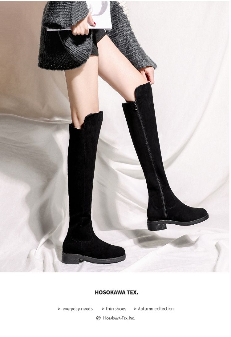 Women's High 2024 New Arrival Fall And Winter Flats Fleece-ed Mid Heattech Hidden Heel Below The Knee Boots_voghion.com
