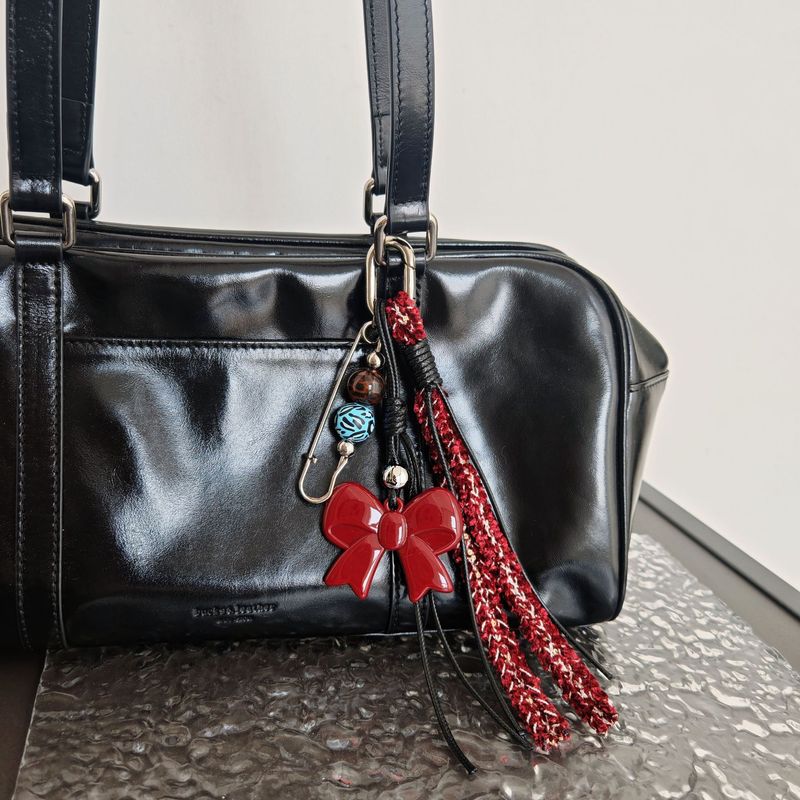 Red Bow Tie Bag Pendant, Braided Rope Keychain_voghion.com