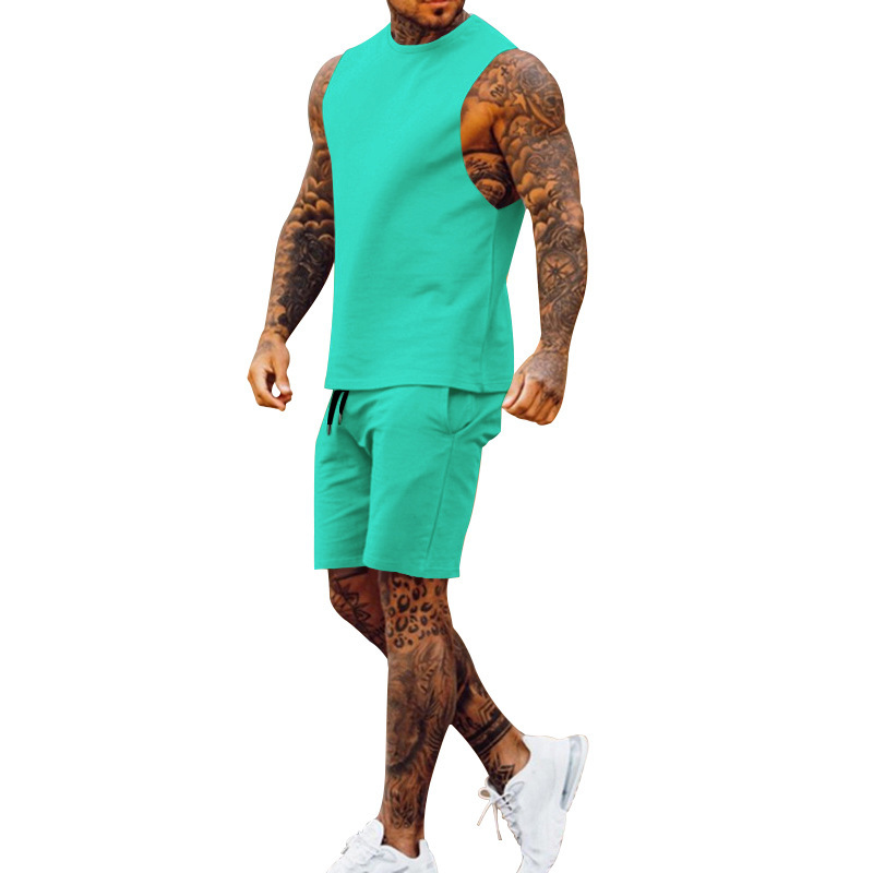 Cross-border European And American New Summer Sleeveless Sports Suit Men's Breathable Thin Round Neck Solid Color Vest_voghion.com