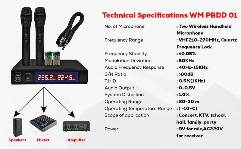 5 Core VHF Dual Channel DIGITAL 2 Pieces Wireless Microphone System Receiver & Hand Mic WM PBDD 01_voghion.com