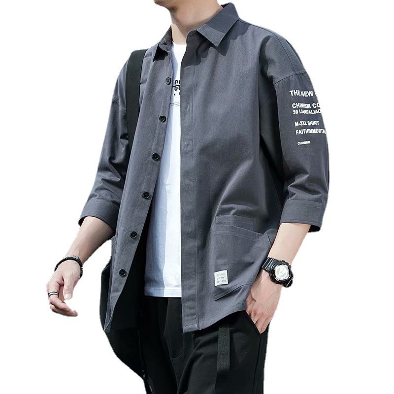 Camicia a maniche corte ampia estiva da uomo CT, giacca casual sottile e alla moda_voghion.com