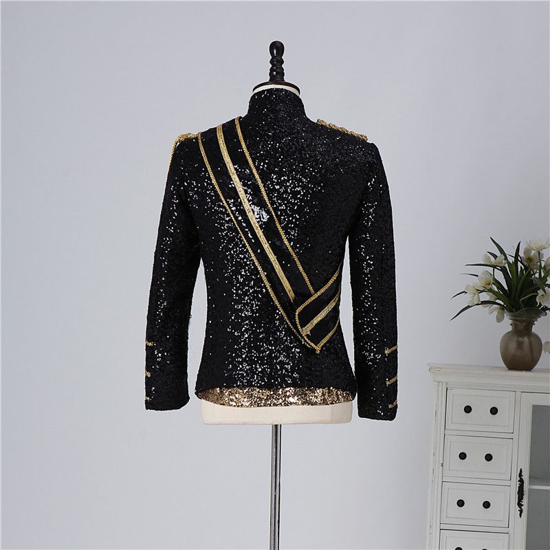 Îmbrăcăminte bărbătească cu paiete, costume de spectacol, banchet, invitat, cântăreț rock, îmbrăcăminte cu guler înalt_voghion.com