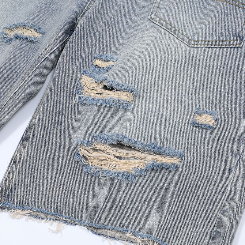 Herrenbekleidung Retro Raw Edge Distressed Ripped Denim Reißverschlussjeans Trendy Loose Casual Vielseitige Arbeitskleidung Männer und Frauen Anzüge_voghion.com