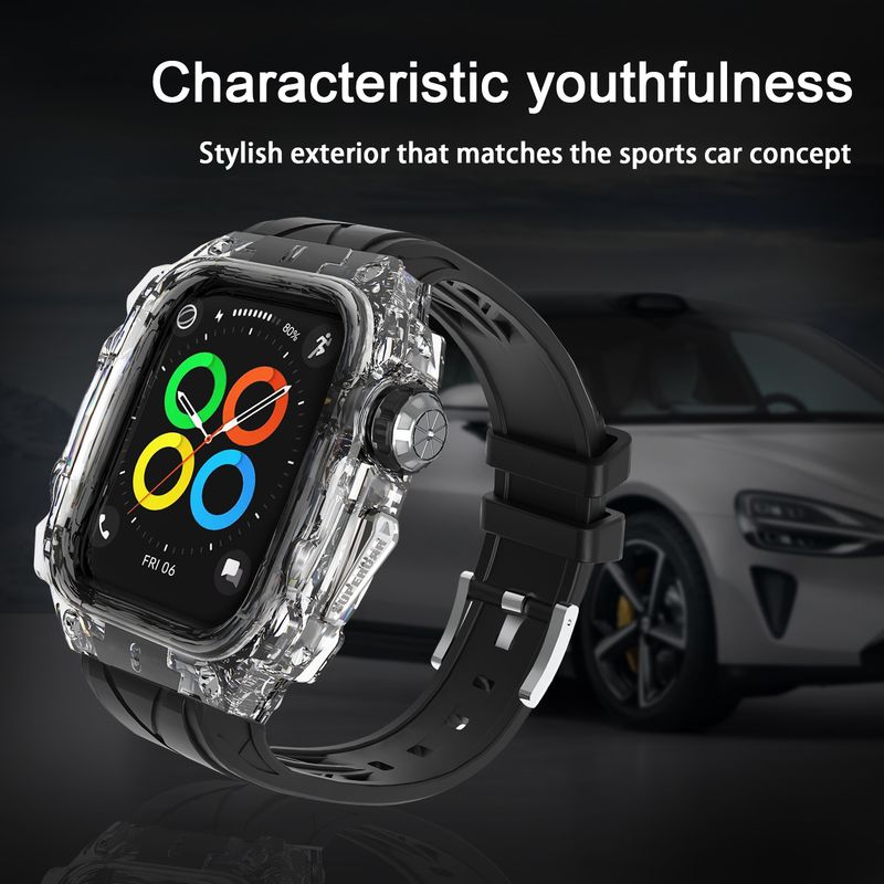 Odnosi se na remen Apple Watcha, super trčanje, kontrastna boja, prozirna crna, integrirani remen appleiwatch9876 44/45 mm_voghion.com