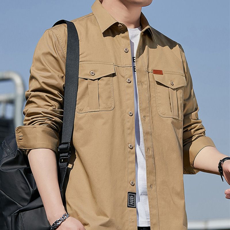 Nuova camicia da lavoro in stile coreano, elegante, a maniche lunghe, da uomo, primavera, autunno, giacca casual ampia e alla moda_voghion.com